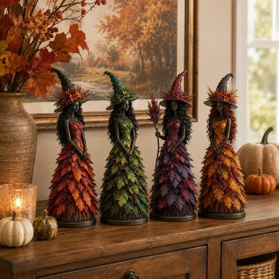 Witch Statue Halloween Gothic Harvest Desktop Decoration Autumn Witch Figurine Craft for Homeowners Renters Home Apartment