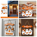 New Halloween Wooden Decorations with White-Clad Ghost Themes for Creating a Spooky Atmosphere, Holiday Outdoor Porch Decorations