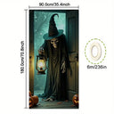 One Halloween door decoration, glowing skull lantern, eerie Halloween decoration