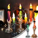 Halloween LED Lights Skull Ghost Holding Candle Lamp Holloween Party Table Top Decorations for Home Haunted House Ornaments