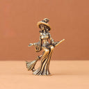 Witch Riding Broomstick Ornament Desktop Decoration Handicraft Metal Figurine Brass Ornament