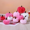 5pcs Pink Artificial Pumpkin Decoration，Mini Velvet Pumpkin for Wedding Thanksgiving Halloween Home Garden Autumn Decor