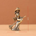 Witch Riding Broomstick Ornament Desktop Decoration Handicraft Metal Figurine Brass Ornament