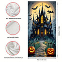 Scary Halloween Door Decoration - Polyester material, full moon and ghost castle design, perfect for party decoration