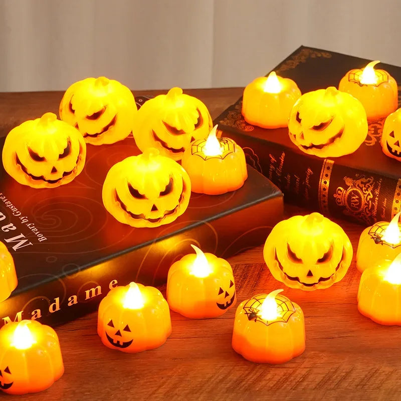 12pcs Halloween LED Pumpkin Lights, Pumpkin Tea Lights, Small Pumpkin Statue Lights, Battery Operated Lights for Halloween