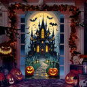 Scary Halloween Door Decoration - Polyester material, full moon and ghost castle design, perfect for party decoration