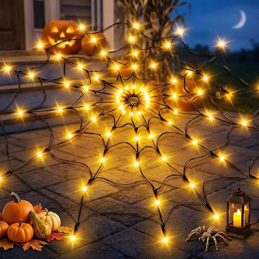 Halloween LED String Light Spider Web Ghost Festival Atmosphere Light for Haunted House Party Decoration Colorful Lighting