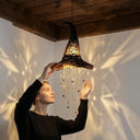 Halloween Hanging Witch Hat Decorations Witch Hat for Porch Led Glowing Witch Hat Ornament with Star Tassels Halloween Hanging