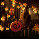 Spooky Pumpkin Face Halloween LED String Lights Battery Powered Horror Atmosphere For Haunted House Home Holiday Party Decor