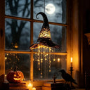 Halloween Hanging Witch Hat Decorations Witch Hat for Porch Led Glowing Witch Hat Ornament with Star Tassels Halloween Hanging