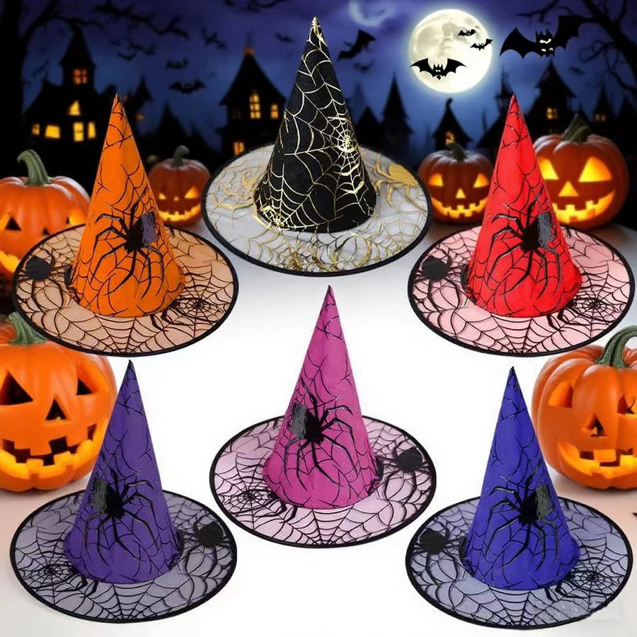 Witch Hat Halloween Decoration Supplies Witch Hat Children Adult Prom Party Dress Up Mesh Wizard Magics Hat for Party