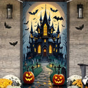 Scary Halloween Door Decoration - Polyester material, full moon and ghost castle design, perfect for party decoration