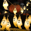 Battery Powered Halloween Ghost LED String Lights Warm White Spooky Glow DIY Hanging Prop Decor Light For  Home Holiday Party